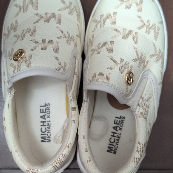 MICHAEL Michael Kors Other - SeeMICHAEL Michael Kors Cream Logo Slip-On Sneakers with Gold Accents Size 8